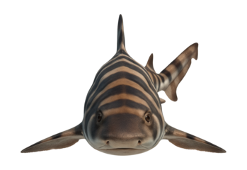 Banded houndshark features a body with alternating light and dark vertical stripes.