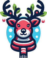 Naklejka premium Christmas reindeer face logo icon vector white background .