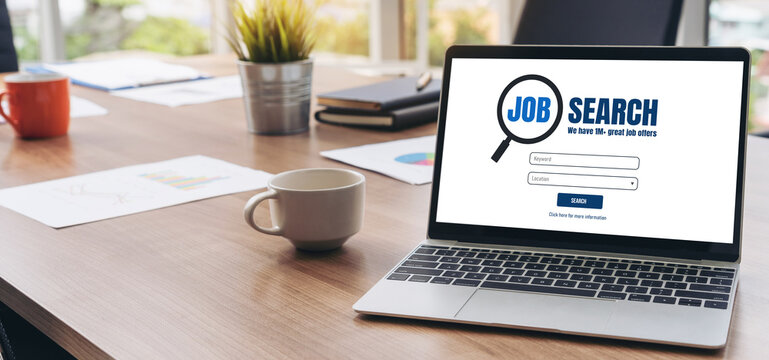 Online job search on modish website for worker to search for job opportunities on the recruitment internet network - Powered by Adobe