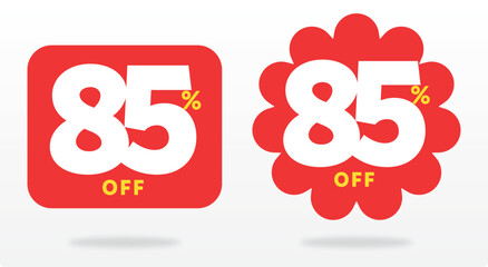 85% off, label, purchase, offer, discount, advertising, value,  poster, shape, price, tag, sale, emblem, business, banner,sticker, template, promo. Discount, icon, set, vector