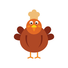 Cute cartoon chicken chef character wearing hat flat design art
