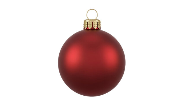 Isolated Matte Red Christmas Ball Ornament with Gold Cap on White Background