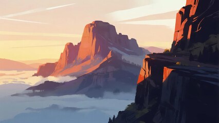 The mountain peaks were bathed in the afterglow of the setting sun.