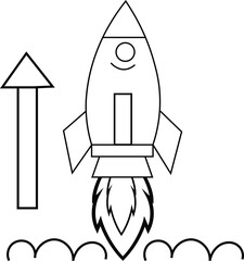 Rocket launch with upward arrow line art, symbolising startup growth