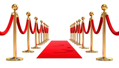 Red carpet and stanchions isolated on transparent background