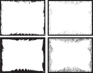 Grungy vector frame set with black and white texture border design and rough edges