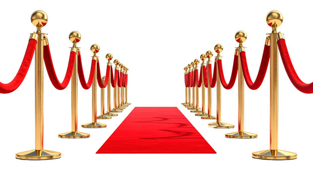 Red carpet and stanchions isolated on transparent background