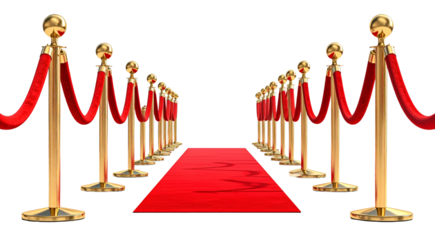 Red carpet and stanchions isolated on transparent background