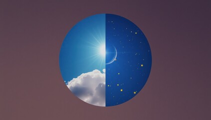 Day and night concept, sun and moon in one frame, time passing illustration background