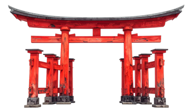 Traditional red japanese torii gate isolated on transparent background