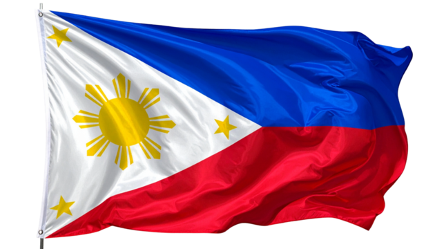 Philippine flag waving in the wind isolated on transparent background