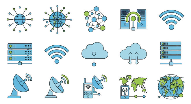 Vector illustrations showcasing diverse elements of digital networks and connectivity