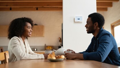 Happy African American Couple Enjoying Morning Coffee