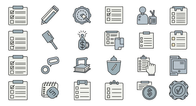 Modern vector icon set representing diverse aspects of task management and efficiency