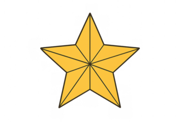 Golden five-pointed star icon representing quality, success, rating, favorite, and achievement on transparent background