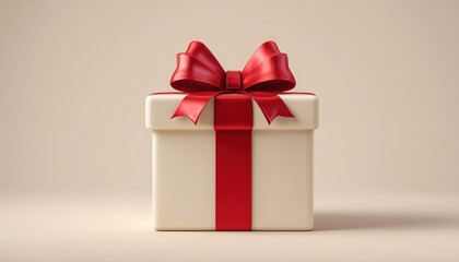 Obraz premium Red Bow Gift Box: Plastic Box Casts Shadow On Light Background. A Stylish Container Perfect For Any Occasion Or Celebration.