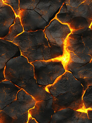Seamless Cracked Lava Stone Texture, Glowing Volcanic Surface Background

