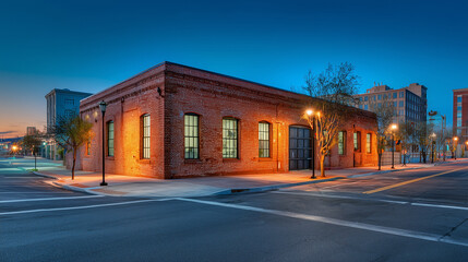 Obraz premium Ancient buildings under a blue night sky, red brick structure