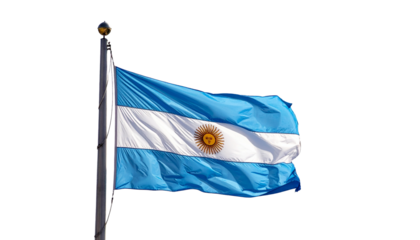 The flag of argentina waving on a flagpole isolated on transparent background
