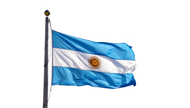 The flag of argentina waving on a flagpole isolated on transparent background
