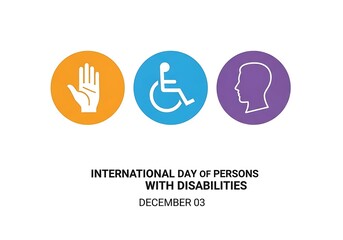 Icons representing hand, wheelchair, and head for international day of persons with disabilities on december 3rd