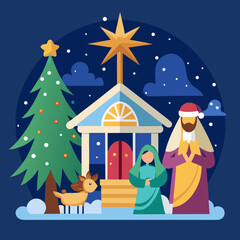 Flat nativity scene with star