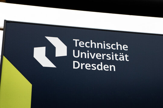 DRESDEN, GERMANY - 1. November 2025: New logo sign of the Technische Universit&auml;t Dresden (University of Technology) or TUD on a blue background. Close-up of the brand icon that was redesigned.