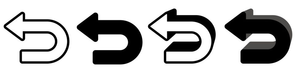 set Black and White Arrows Pointing Left icon. U-turn  symbol design vector illustration