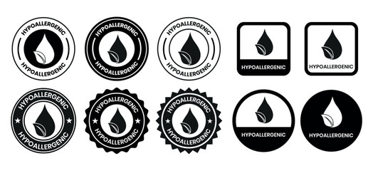 Hypoallergenic tested icons set design. Cosmetic certification label, Hypoallergenic icon sign black on white background. Hypoallergenic logo, label, sign, badge, symbol, banner, line, flat vector.