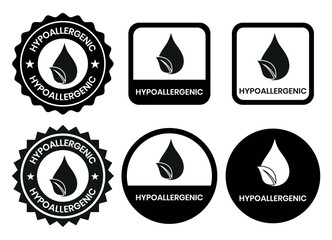 Hypoallergenic tested icons set design. Cosmetic certification label, Hypoallergenic icon sign black on white background. Hypoallergenic logo, label, sign, badge, symbol, banner, line, flat vector.