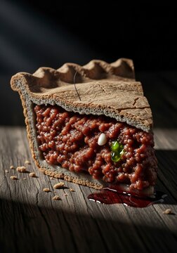 Ominous extreme close-up: Decayed apple pumpkin pie slice