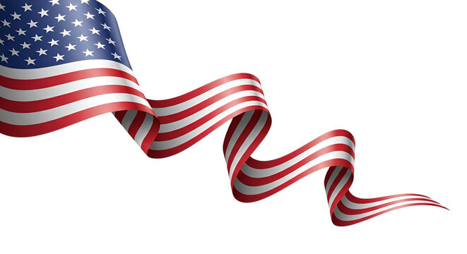 Waving american flag with stars and stripes flowing in a dynamic ribbon shape isolated on transparent background