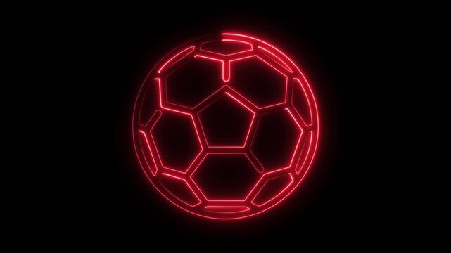 Red neon outline of a soccer ball on a black background football - Powered by Adobe