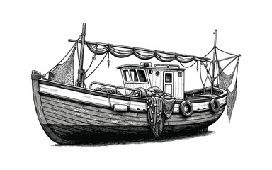 Vectorized boat for print, Decoration, sketch, wallpaper 