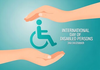 International day of disabled persons on december 3rd, symbolized by hands protecting a disabled person icon, emphasizing care and support