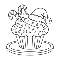 Christmas Dessert BoldEasy Coloring Page, cute candle with holly bold & easy cute christmas coloring page, victor art, coloring page, line art 