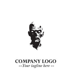 Head of Zombie Logo Symbol in Black on the White Background with Horror Minimal Vector Design