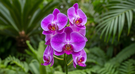 Fototapeta premium Close-up of a purple orchid with vivid color and elegant petals captured in natural light.