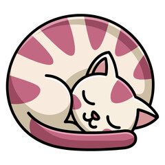 Cute Sleeping Cat Cartoon Illustration with Pink Stripes.