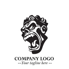 Head of Zombie Logo Symbol in Black on the White Background with Horror Minimal Vector Design