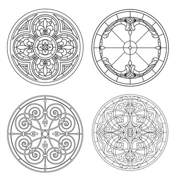 Set of Classic Round Stained Glass Window Designs