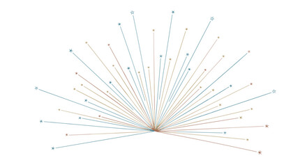 Abstract burst of blue and brown lines with starburst ends on a white background.