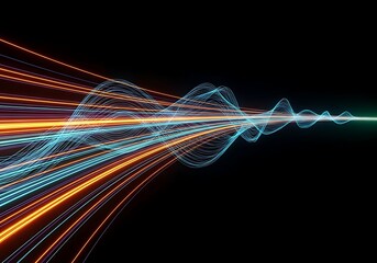 Dynamic light trails create abstract data flow with vibrant energy