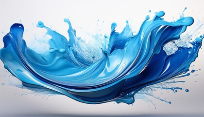 dynamic blue paint splash creating an artistic wave form against a bright background isolated on white background