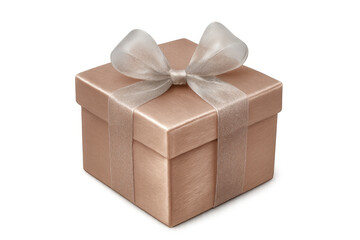 Fototapeta premium Rose gold colored gift box with an elegant sheer organza ribbon and bow, representing presents for various special occasions