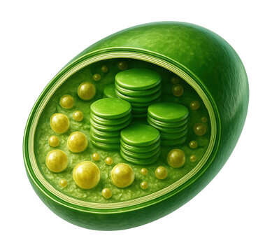 Chloroplast featuring visible plastoglobules throughout the stroma.