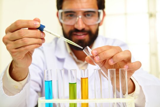 Scientist using a pipette to transfer liquid into a test tube in a lab - Powered by Adobe