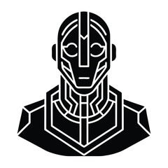 vector cyber human head outline on white background round  






