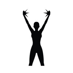 Silhouette of Woman Finishing Workout Raising Arms