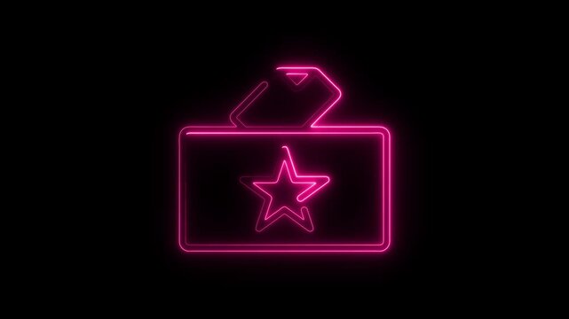 Pink Neon Ballot Box with Star Icon on Black Background voting